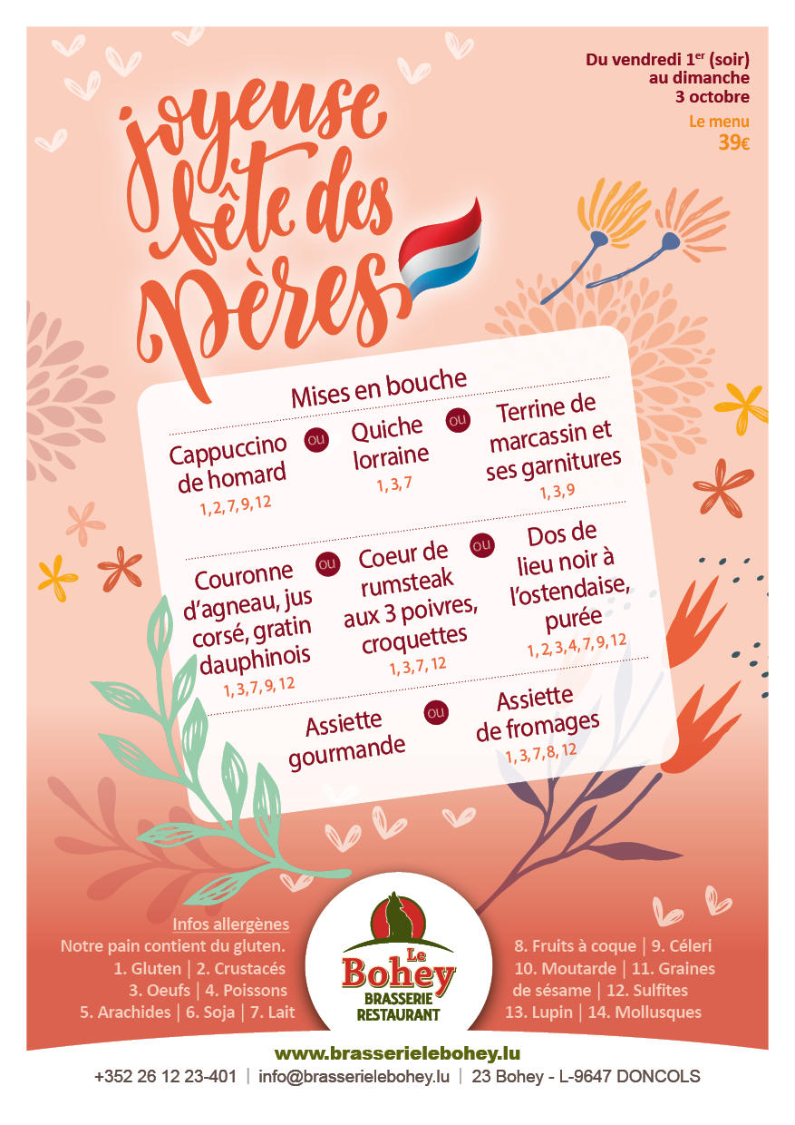 Menu fête des pères 2021